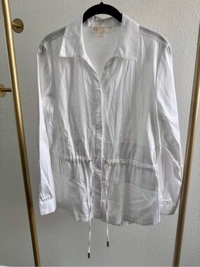 Michael Kors White Drawstring Button-Front Shirt